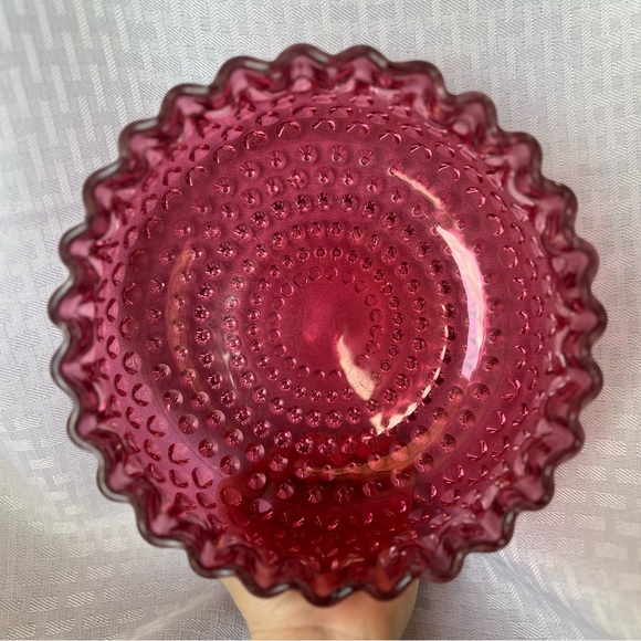 Vintage Cranberry Hobnail Large Pitcher & Dew Drop Glass Bowl | 1950s - Picture 16 of 16